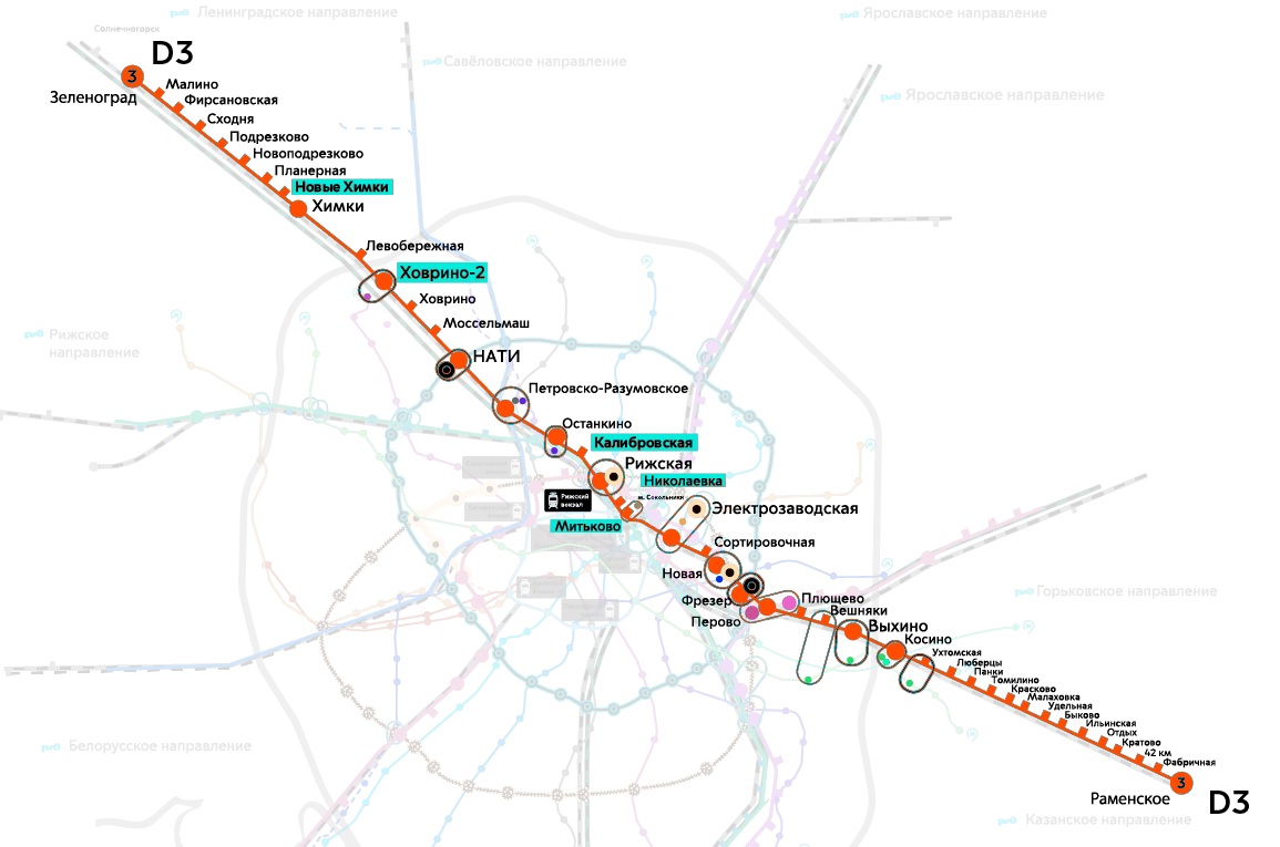 МЦД-3 Зеленоград-Раменское схема станций с метро