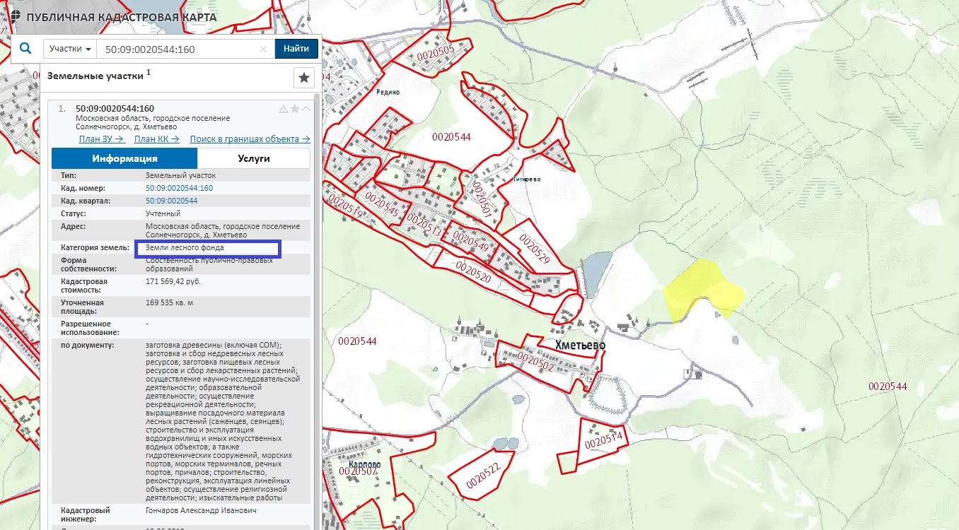 Публичная кадастровая карта солнечногорск